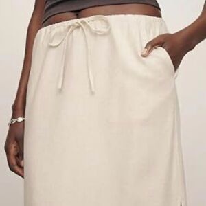 CLOTH & STONE Cream Midi Skirt Drawstring Waist Side Slits 100% Viscose Medium